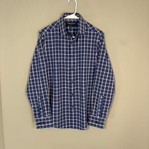 Mizzen+Main Leeward Shirt Mens Small Blue Plaid Long Sleeve Button Up Stretch